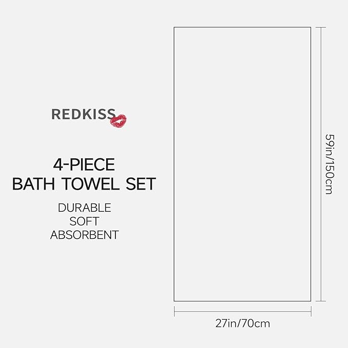 REDKISS 100% Cotton Bath Towels Set of 4, Extra Large Bath Sheets 27 X 59 Inches - Image 2