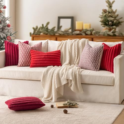 MIULEE Faux Fur Decorative Throw Pillow Covers 20x20 Set of 2 Burgundy - Image 7