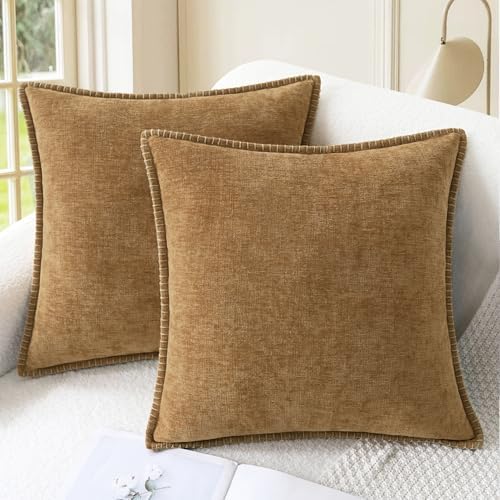 CaliTime Decorative Couch Throw Pillow Covers 24 X 24 Inches Apricot Brown by CaliTime