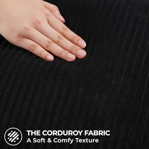 Mecatny Corduroy Decorative Throw Pillow Covers 16x16 Set of 2 Black - Image 3