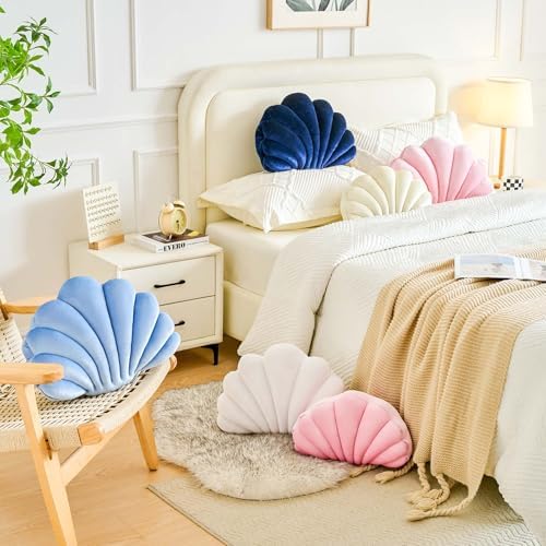 Lfsaaj Dusty Blue Seashell Throw Pillows, Shell Shaped Throw Pillows, 13 Inch - Image 5