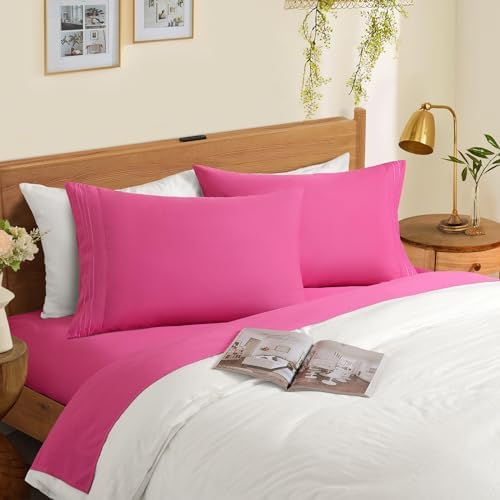Horbaunal Microfiber Pillowcases Standard Size, Hot Pink, 2 Pack - Image 2