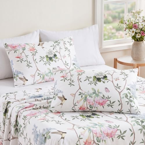 Bedorm 100% Cotton Pillowcases Set of 2 Standard Size Pink Floral Pillow Cover - Image 4