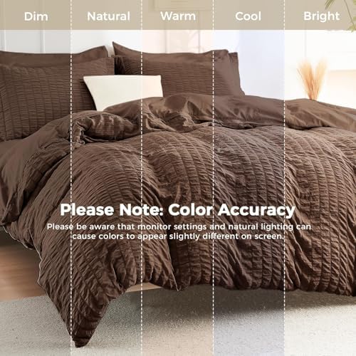 HYMOKEGE Dark Brown Full Size Comforter Sets Seersucker 7 Pieces, All Season - Image 2