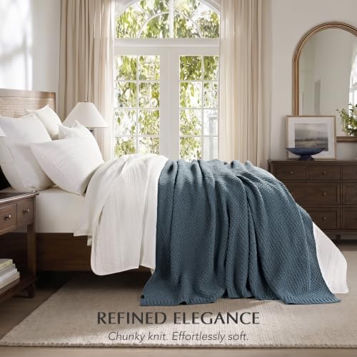 EVERGRACEHOME Chunky Chenille Knit Throw Blanket, Stormy Blue - Image 3