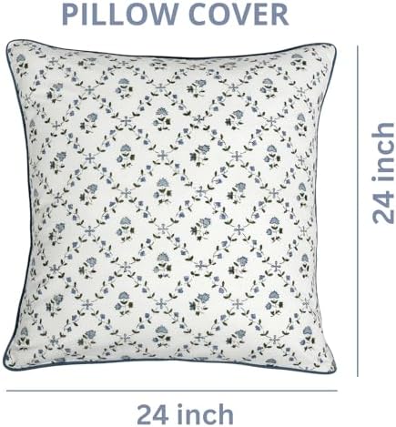 Ridhi Block Print Powder Blue Pillow Cover 24" x 24" Decorative Couch Pillows - Image 4