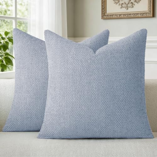 a moment Light Blue Chenille Throw Pillow Covers 16x16 Inch Pack of 2 Modern by amoment