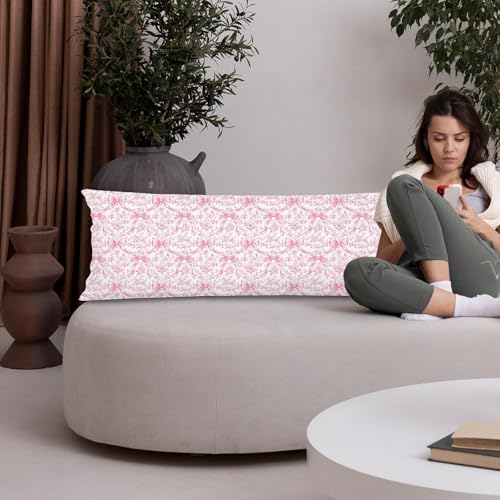 Chinoiserie Pink and White 20x54 Body Pillow Cover, Grandmillennial Home Decor - Image 4