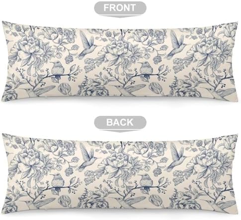 Blue Floral Body Pillow Cover Vintage Pillowcase - Image 3