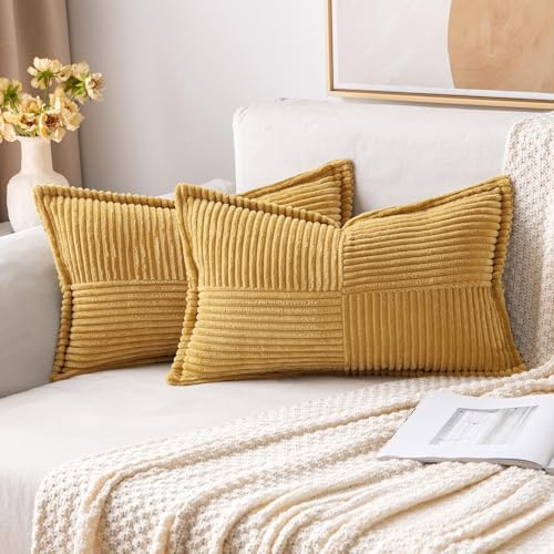 MIULEE Decorative Lumbar Throw Pillow Covers 12x20 Inch Gold 2 Pack by MIULEE