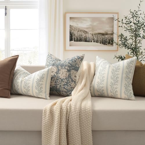 Vintage Throw Pillow Covers 20x20 Set of 2, Striped Floral Pillow Cover - Image 4