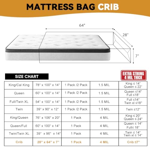 Crib Mattress Storage Bag, Heavy Duty Crib Mattress Moving Bag, Fits 28" x 64" - Image 4
