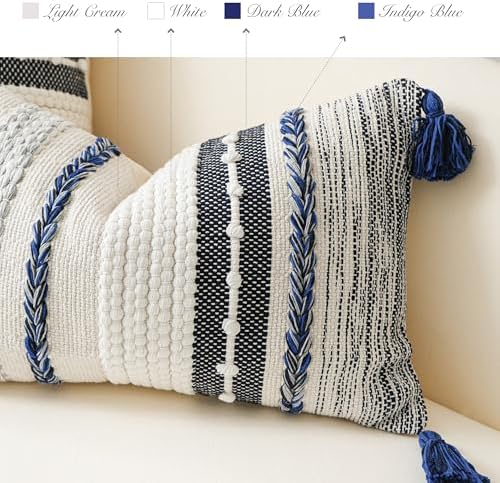 BlissBlush Navy Dark Blue Decorative Throw Pillow Cover 20x20 Square Boho - Image 3