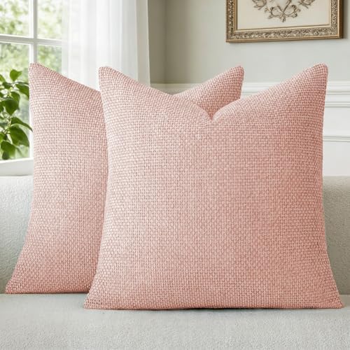 a moment Pink Spring Chenille Throw Pillow Covers 20x20 Inch Pack of 2 Modern by amoment