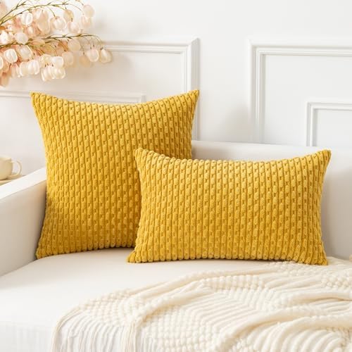 Kevin Textile Soft Corduroy 16"x24" Pillow Cover 1 Pack, Mustard Yellow - Image 4