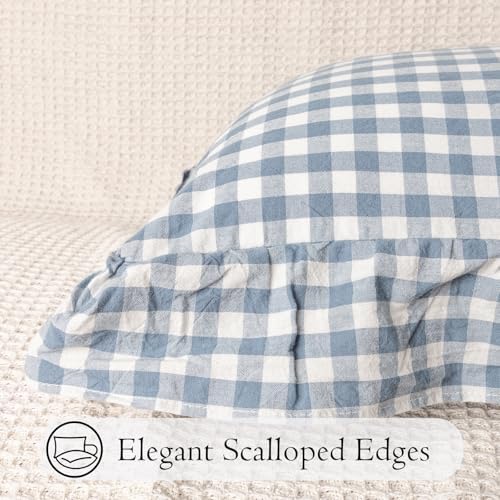 JoraLion Ruffled Body Pillow Cover 20x54 Gingham Smoke Blue - Image 6