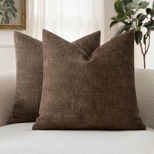 MIULEE Textured Chenille Throw Pillow Covers 22x22 Inch Chocolate Brown by MIULEE