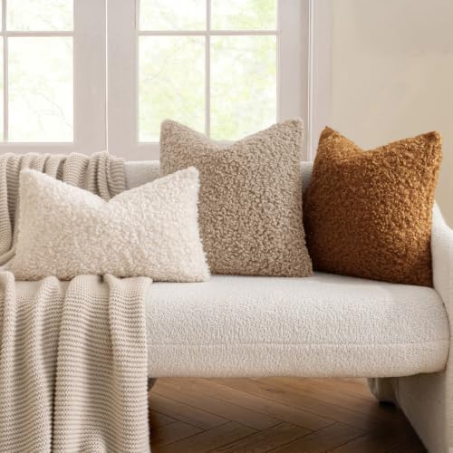 MIULEE Decorative Faux Fur Pillow Covers Sherpa 18x18 Light Camel - Image 2