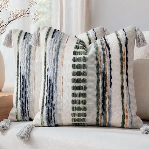 NUYECY Boho Throw Pillow Covers 16x16 Aesthetic Neutral Boucle Couch Pillow - Image 4