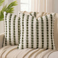 ANRODUO Boho Chenille Decorative Pillow Covers 20x20 Set of 2 Green White by ANRODUO