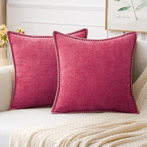 MIULEE Decorative Couch Throw Pillow Covers 18x18 Inch Hot Pink 2 Pack by MIULEE