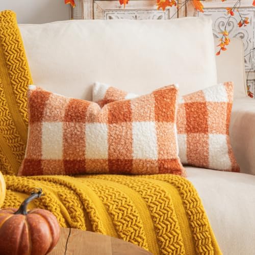 AQOTHES Plaid Fall Throw Pillow Covers Orange Write 12x20 Inch Set of 2 by AQOTHES