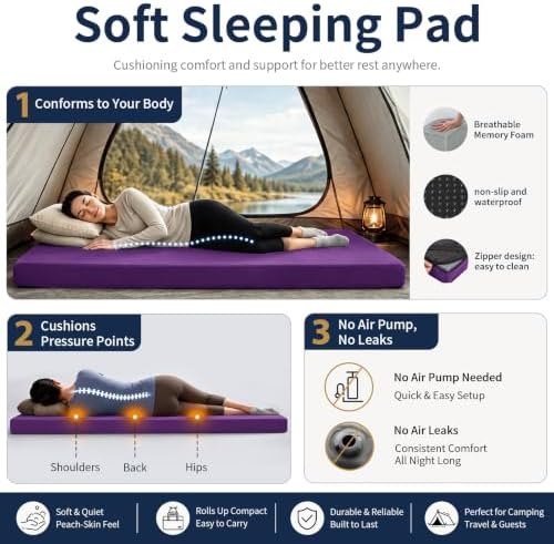 CYMULA Memory Foam Camping Mattress Pad, Sleeping Pad - Image 2