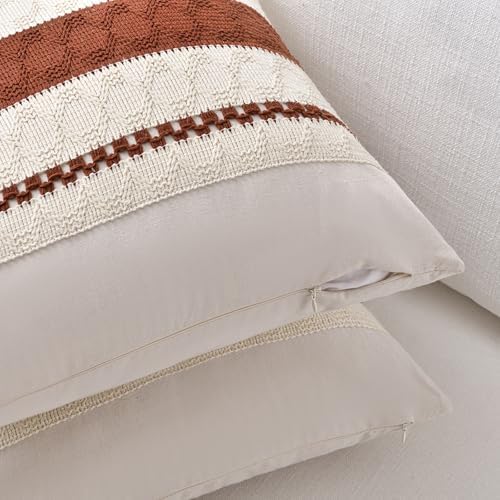 Fancy Homi Set of 2 Rust Boho Long Lumbar Decorative Throw Pillow Cover 14x24 - Image 3