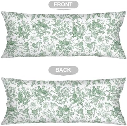 Sage Green and White Porcelain Floral Lumbar Pillow Cover 14x36 Long Body - Image 5
