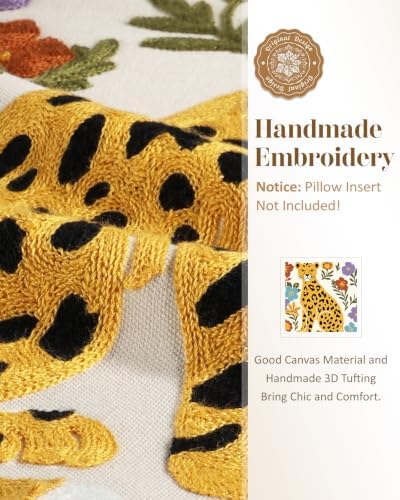 Animal Embroidered Lumbar Pillow Cover 20x12 Inch, Leopard Floral - Image 2