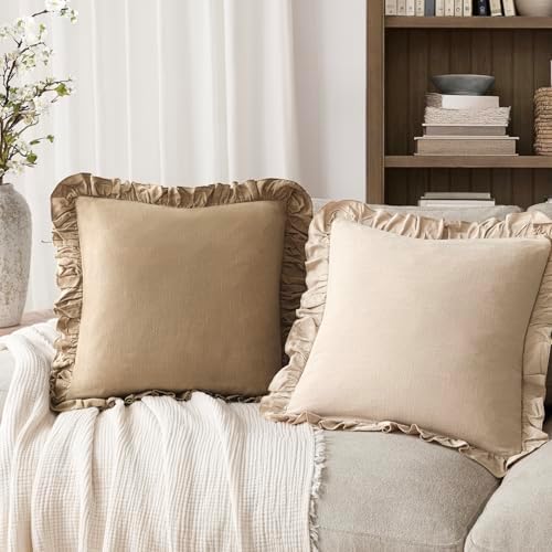 Foindtower Set of 2 Decorative Soild Fringe Ruffle Throw Pillow Covers Soft - Image 4
