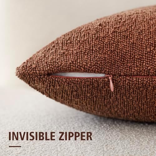 Foindtower Decorative Textured Boucle Throw Pillow Covers 24x24 Red Taupe - Image 2
