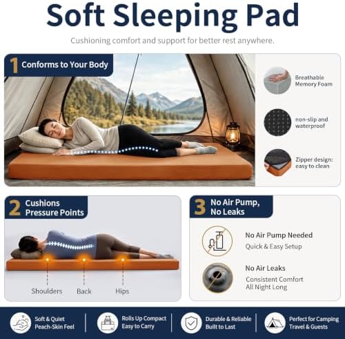 CYMULA Memory Foam Camping Mattress Pad, Sleeping Pad - Image 2