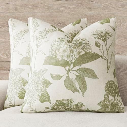 Foindtower Set of 2 Linen Floral Throw Pillow Covers Vintage Accent Print by Foindtower