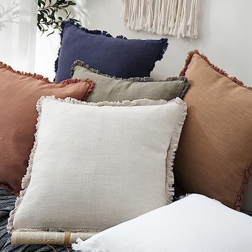 Foindtower Decorative Linen Fringe Throw Pillow Covers 20×20 Inch - Image 5