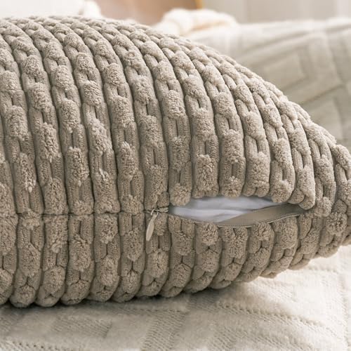 Set of 4 Taupe Decorative Throw Pillow Covers 20x20 Inch Corduroy Pillow Covers - Image 4