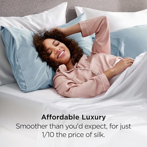 Bedsure Satin Pillowcases King Set of 2, Silky Pillow Cases, Stone Blue - Image 4
