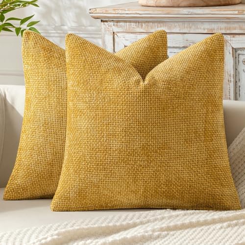 MIULEE Decorative Couch Throw Pillow Covers 18x18 in Mustard Yellow 2 Pack by MIULEE