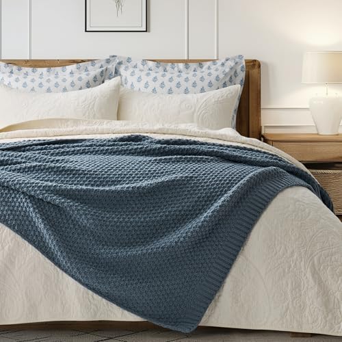 EVERGRACEHOME Chunky Chenille Knit Throw Blanket, 60 x 80, Stormy Blue - Image 6