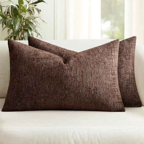 MIULEE Fall Couch Pillow Covers Textured Chenille 12x20 Beaver Fur by MIULEE