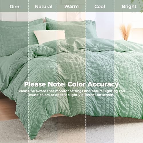 HYMOKEGE Sage Green Queen Comforter Set Seersucker 7 Pieces, All Season Luxury - Image 6