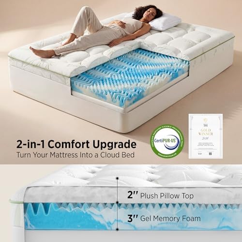 Bedsure 2-in-1 Mattress Topper, 5 Inch King Size Memory Foam Mattress Topper - Image 2