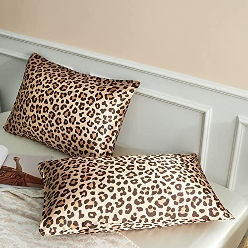 Glod Leopard Printed Pillow Cases, Queen Cheetah Satin Pillowcase - Image 3