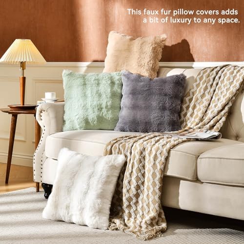 AmHoo Pack of 2 Throw Pillow Covers 3D Dense Faux Rabbit Fur Cozy Super Soft - Image 6