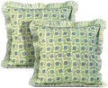 Ridhi Apple Green Block Print Ruffle Pillow Covers 18x18 Inch Set of 2 by Ridhi