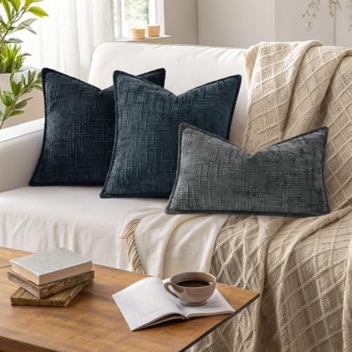 decorUhome Chenille Throw Pillow Covers 18x18 Set of 2, Midnight Blue - Image 5