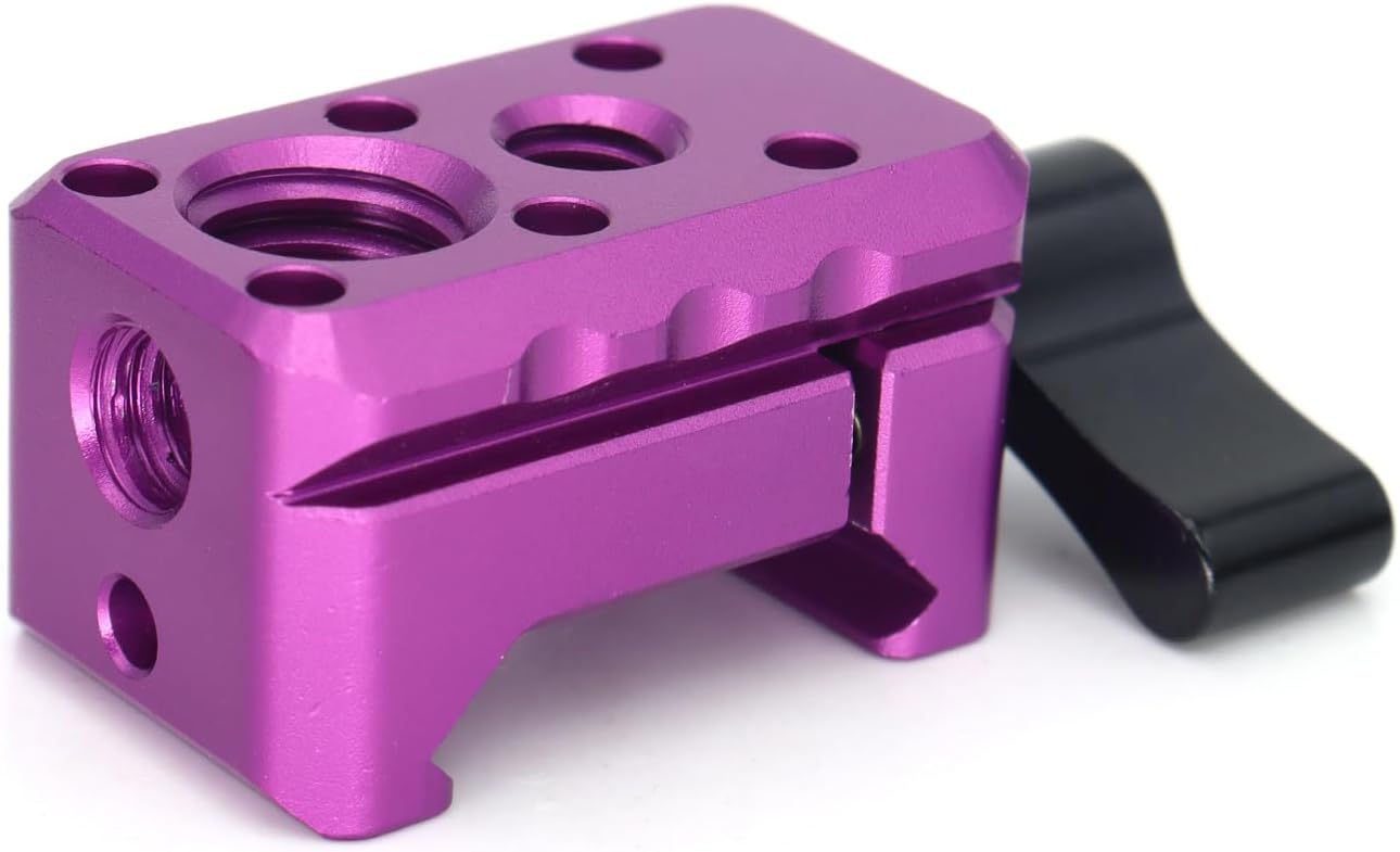 NATO Clamp Adapter,NATO Rail Lock Clamp Mount Quick Release with 1/4" 3/8" ARRI Thread for Camera Cage Handle Monitor LED Light Microphone Cold Shoe Magic Arm (Purple)