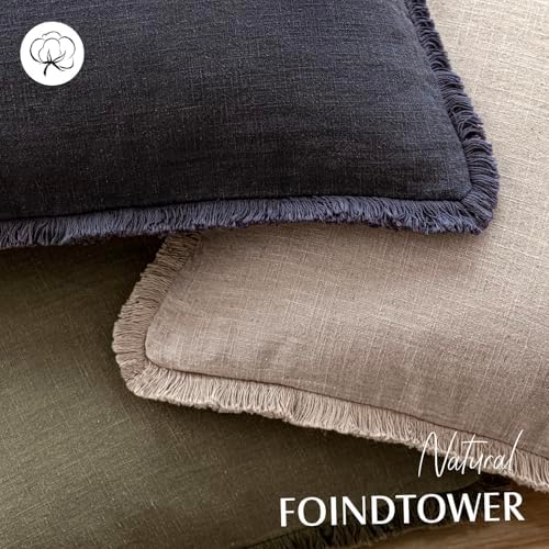 Foindtower Decorative Linen Fringe Throw Pillow Covers 20×20 Natural Linen - Image 4