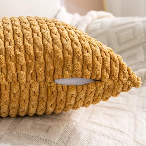 Set of 4 Mustard Yellow Decorative Throw Pillow Covers 18x18 Inch Corduroy - Image 4