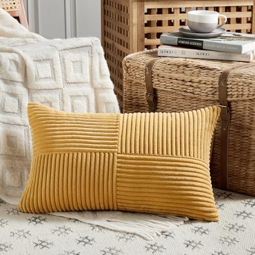 Fancy Homi 2 Packs Gold Yellow Lumbar Decorative Throw Pillow Covers 14x24 Inch - Image 2